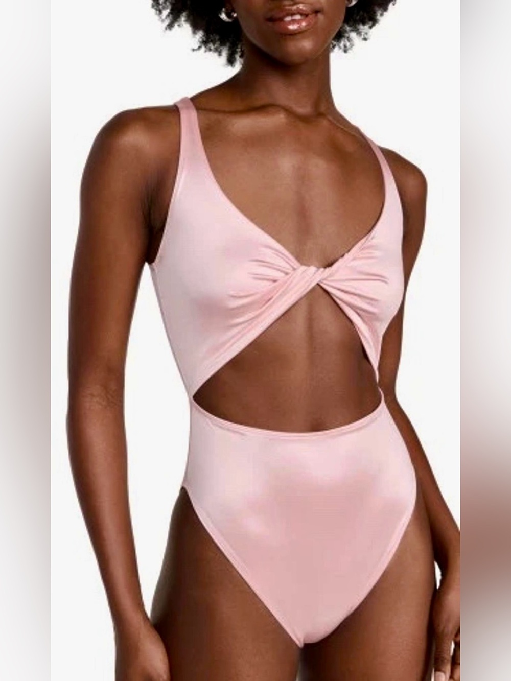 Good American Bubble Pink Front Twist Cutout One Piece Swimsuit